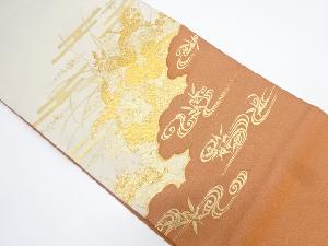 綴れ群鶴に観世水・草花模様織り出し袋帯